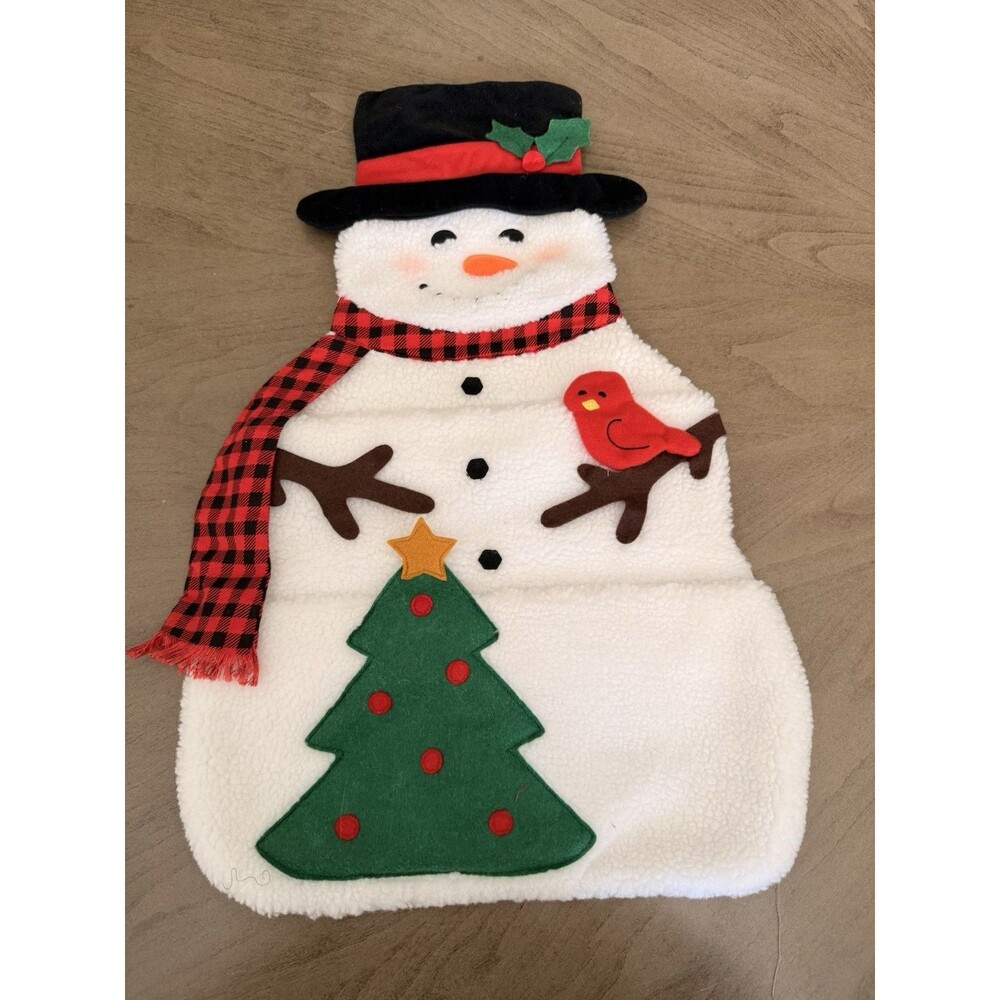 Christmas Stocking Wall hanging pocketed plush Snowman tree cardinal scarf 20"